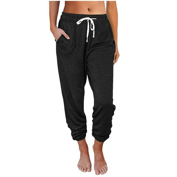 Women's Solid Sweatpants Drawstring Jogger Sweat Pants Cinch Bottom Casual Elastic Waist Workout Trousers with Pockets
