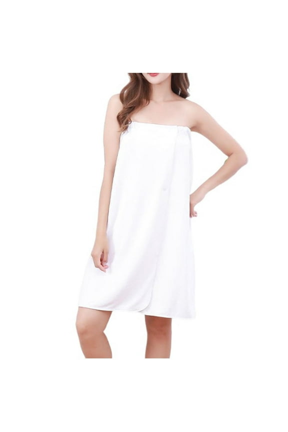 Women's Solid Terry Cloth Wrapping Bathrobe Shower Towel Wrap Soft Spa Shower Robes Knee Length Body Wraps with Adjustable Snaps