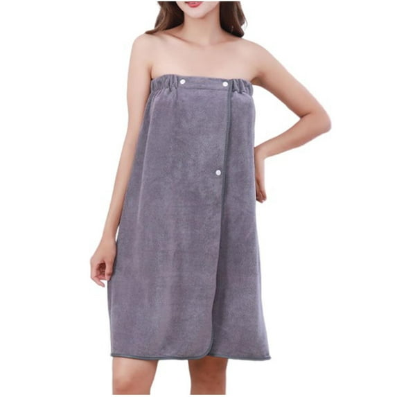 Women's Solid Terry Cloth Wrapping Bathrobe Shower Towel Wrap Soft Spa Shower Robes Knee Length Body Wraps with Adjustable Snaps