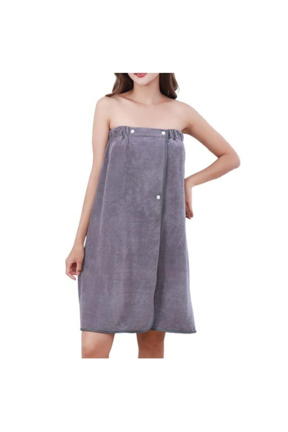 Women's Solid Terry Cloth Wrapping Bathrobe Shower Towel Wrap Soft Spa Shower Robes Knee Length Body Wraps with Adjustable Snaps