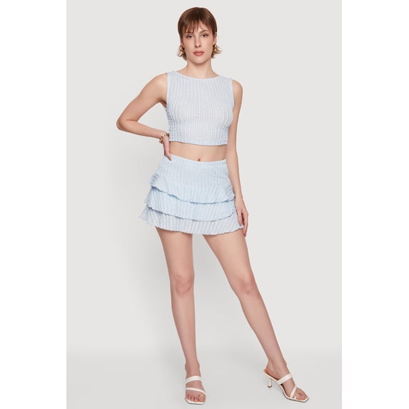Women's Solid Textured Knit Tiered Mini Skirt
