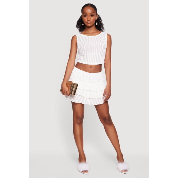 Women's Solid Textured Knit Tiered Mini Skirt
