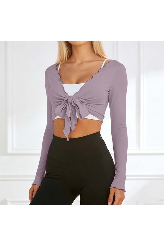Women's Solid Tie Front Wrap Cardigan for Daily – Long Sleeve V-Neck Knit Cover Up with Tie Detail for Casual Pants Suitable for Spring and Autumn