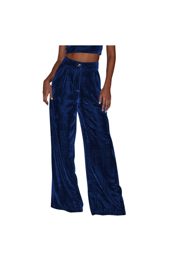 Women's Solid Tone Suede Button Front Straight Wide Leg Trousers for Autumn Winter Elegant Commuting Casual Wear Elastic High Waisted Straight Leg Pull On Trousers