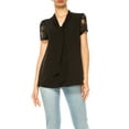 thumbnail image 1 of Women's Solid Top with Front Tie Collar and Lace Sleeves, 1 of 6