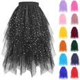 thumbnail image 1 of Women's Solid Tulle Skirts High Low Layered A-line Skirt Irregular Tutu for Women - Puffy Fairy Skirt Elastic High Waist Sparkly Dance Skirts - Skirts for Daily Party Club Dark Green XL, 1 of 6