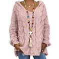 thumbnail image 1 of Women's Solid Twist Knit Hooded Sweater Fall/winter Fashion Hoody V-neck Loose Casual Sweater Thin, 1 of 2