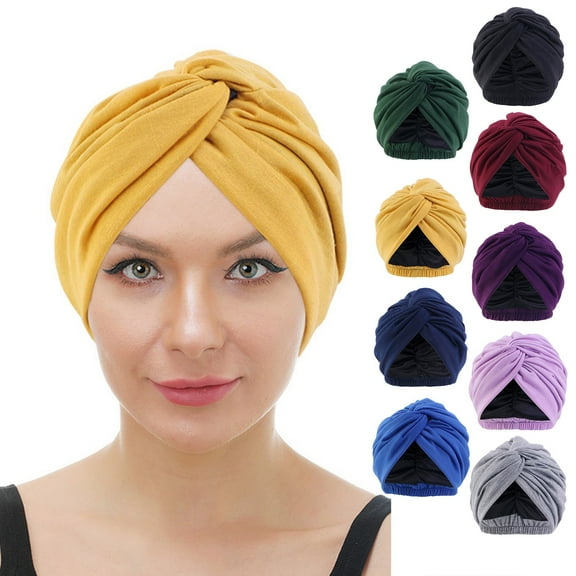 Women's Solid Twisted Sleep Hat Double Layer Imitation Silk Home Headband
