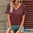 thumbnail image 1 of Women's Solid V Neck Buttoned Casual Short Sleeve T Shirt Top Fashion Front Medium Sleeve Womens Short Sleeved Athletic Tops Womens Top Extra Long Womens Foil Top Shirts Women Casual Womens Neck Long, 1 of 7