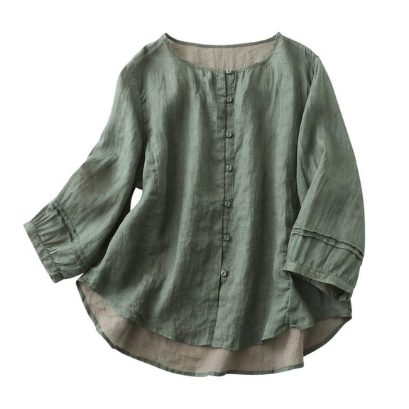 Women's Solid V-Neck Linen Short Sleeve T-Shirt, Casual Loose Fit, Lightweight Cotton Linen Blouse, Summer Essential Top, Relaxed Fit for Daily Wear, Plus Size Available, Comfortable and Breathable