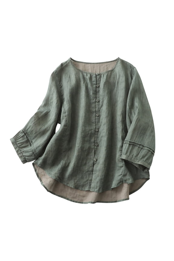 Women's Solid V-Neck Linen Short Sleeve T-Shirt, Casual Loose Fit, Lightweight Cotton Linen Blouse, Summer Essential Top, Relaxed Fit for Daily Wear, Plus Size Available, Comfortable and Breathable