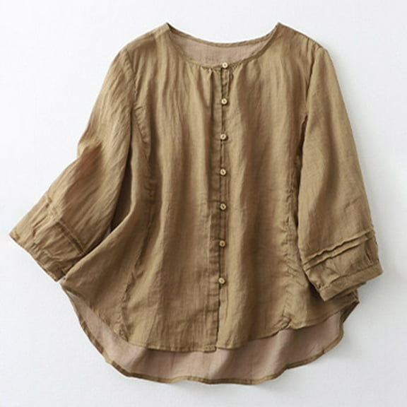 Women's Solid V-Neck Linen Short Sleeve T-Shirt, Casual Loose Fit, Lightweight Cotton Linen Blouse, Summer Essential Top, Relaxed Fit for Daily Wear, Plus Size Available, Comfortable and Breathable