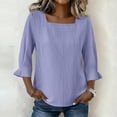 thumbnail image 1 of Women's Solid V-Neck Long Sleeve Casual Top with Three-Quarter Sleeve, 1 of 9