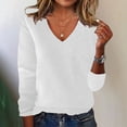 thumbnail image 1 of Women's Solid V Neck Long Sleeve Lightweight Knit Sweater White 4XL, 1 of 6