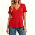 thumbnail image 1 of Women's Solid V-Neck Short Sleeve Basic T-Shirt, Summer Basic Everyday Tee for Women, Women's Red,Size S-2XL, 1 of 8