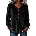 thumbnail image 1 of Women's Solid Velvet Long Sleeve Tops Notched V Neck Loose Tunic Shirts Business Casual Blouses Fall Winter Dressy Tops Daily Outfits Black, 1 of 7