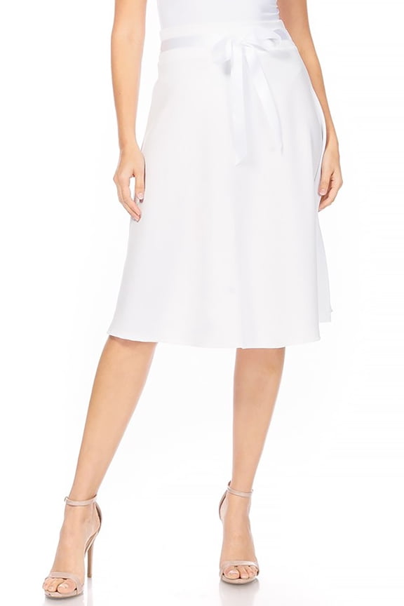 Women's Solid Vintage High Waist A-Line Midi Skirt with Bow Tie Belt