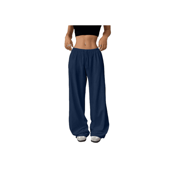 Women’s Solid Wide-Leg Pants, Elastic Waist Drawstring Lounge Trousers, High-Comfort Casual Loose Fit Pants, Lightweight Everyday Relaxed Fit Bottoms