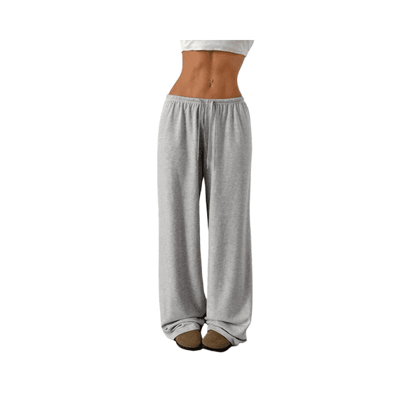 Women’s Solid Wide-Leg Pants, Elastic Waist Drawstring Lounge Trousers, High-Comfort Casual Loose Fit Pants, Lightweight Everyday Relaxed Fit Bottoms