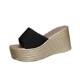 thumbnail image 1 of Women’s Solid Wide Strap Textured Wedge Slide Sandals, Open Toe Holiday Platform Slip-On Slippers, 1 of 9