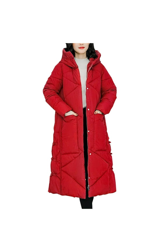 Women's Solid Winter Coats Quilted Warm Snow Puffer Jacket Thicken Heavyweight Hooded Ankle Length Parka Overcoats with Pockets