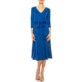 thumbnail image 1 of Moa Collection Women's Solid Wrap Dress – 3/4 Sleeve V-Neck with Waist Tie, 1 of 6