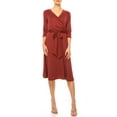 thumbnail image 1 of Moa Collection Women's Solid Wrap Dress – 3/4 Sleeve V-Neck with Waist Tie, 1 of 6