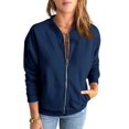 thumbnail image 1 of Women's Solid Zip Up Bomber Jacket, Casual Long Sleeve Stand Collar Lightweight Outerwear with Pockets, 1 of 4