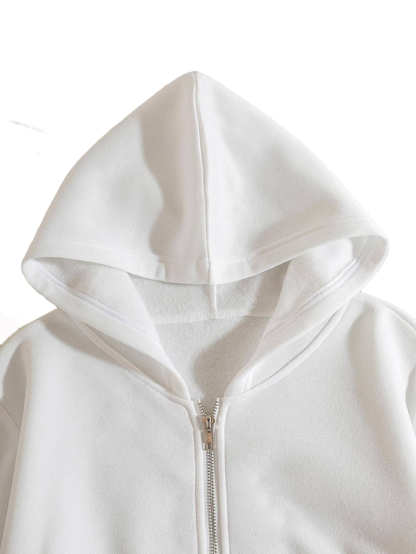 Women's Solid Zip Up Drop Shoulder Thermal Lined Crop Hoodie White L(8/ ...