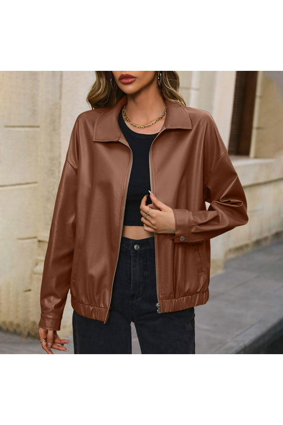 Women's Solid Zipper Turn Down Neck Suit Jacket PU Leather Jacket Coat Womens down Jacket with Hood Long Insulated Jacket Extra Long Jacket Women Women Cold Weather Jacket Women Ling Winter Coat Puff