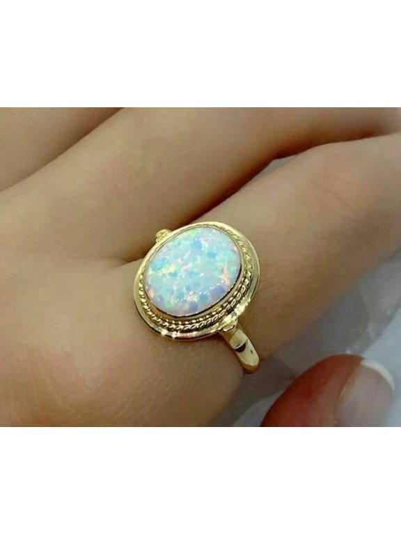 Women's Solitaire Anniversary Gift Ring 3Ct Oval Cut Fire Opal 14k Yellow Gold Plated Silver