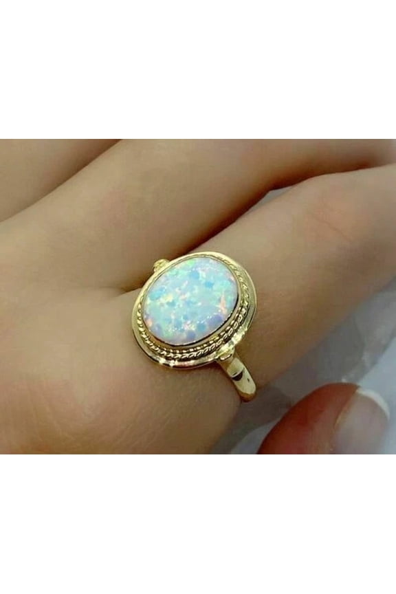 Women's Solitaire Anniversary Gift Ring 3Ct Oval Cut Fire Opal 14k Yellow Gold Plated Silver