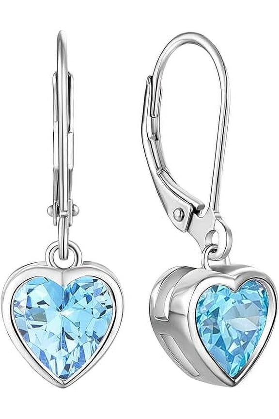 Women's Solitaire Dangle Drop Earrings Sterling Silver Heart Leverback Earrings Birthstones Jewelry Gifts