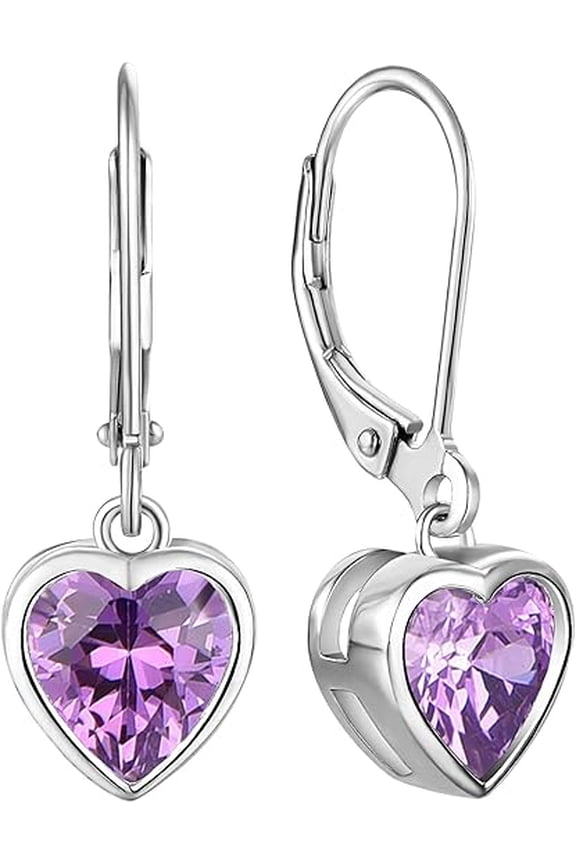 Women's Solitaire Dangle Drop Earrings Sterling Silver Heart Leverback Earrings Birthstones Jewelry Gifts