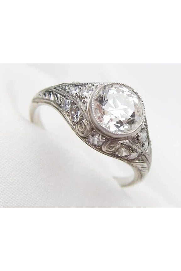 Women's Solitaire Engagement Ring, Bezel Set Split Shank Art Deco Ring, Vintage Proposal Anniversary Ring, Milgrain Party Wear Wedding Ring, 2 Ct Simulated Round Cut Diamond, 14K White Gold Plated