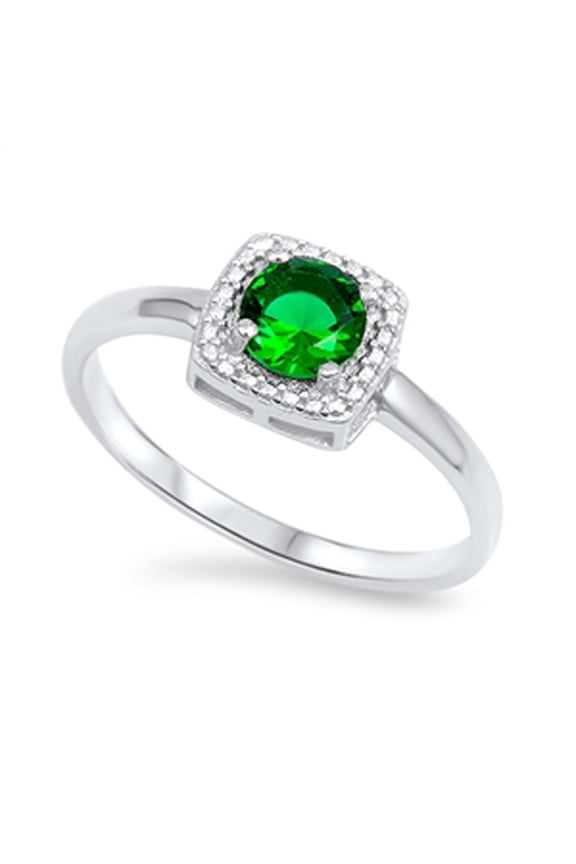 Women's Solitaire Simulated Emerald Wedding Ring .925 Sterling Silver Band Green CZ Female Size 4
