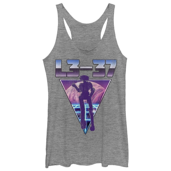 Women's Solo: A Star Wars Story L3-37 Neon Triangle Racerback Tank Top Gray Heather 2X Large
