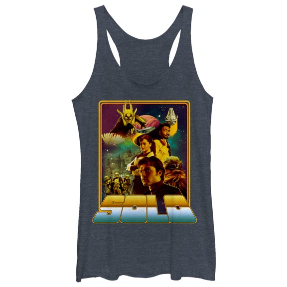 Women's Solo: A Star Wars Story Vintage Character Frame Racerback Tank Top Navy Blue Heather Small