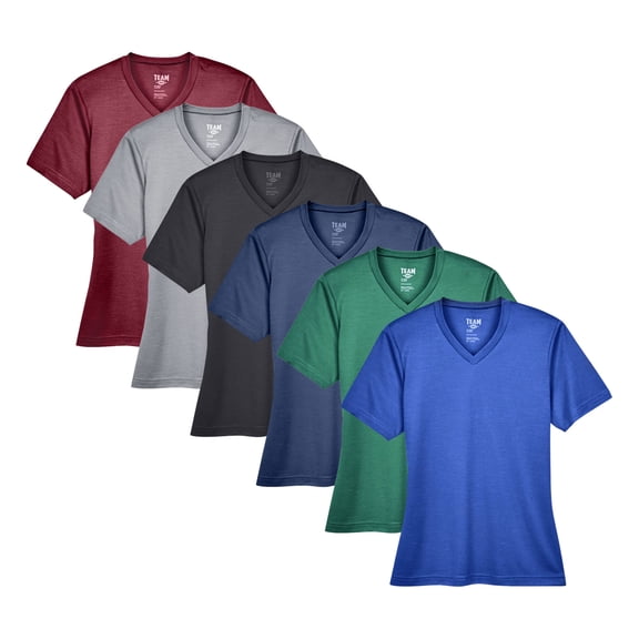 Women's Sonic Heather Performance T-Shirt, 100% Polyester Sonic Heather Interlock Bulk Tees, Short Sleeve Crewneck Multi Pack Tee, Assorted Solid T-Shirts (Dark Color 6 Pack, M)