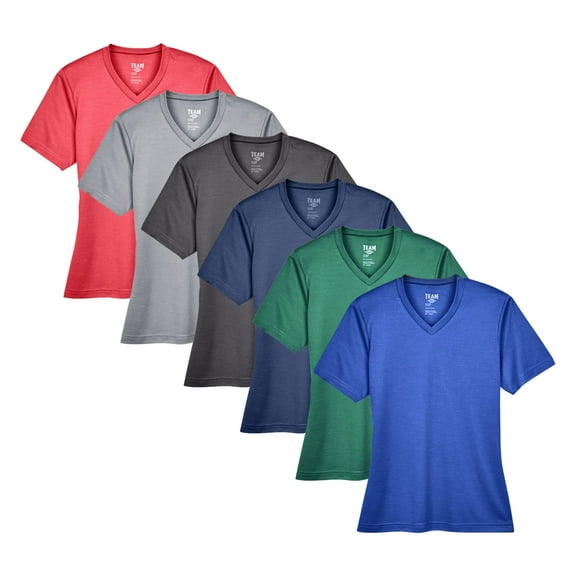 Women's Sonic Heather Performance T-Shirt, 100% Polyester Sonic Heather Interlock Bulk Tees, Short Sleeve Crewneck Multi Pack Tee, Assorted Solid T-Shirts (Dark+Bright Color 6 Pack, S)