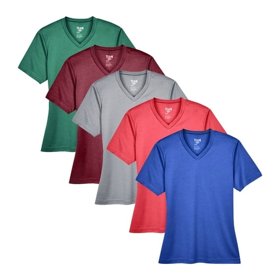 Women's Sonic Heather Performance T-Shirt, 100% Polyester Sonic Heather Interlock Bulk Tees, Short Sleeve Crewneck Multi Pack Tee, Assorted Solid T-Shirts (Bright Color 5 Pack, L)