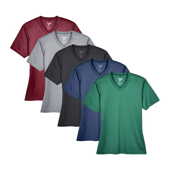 Women's Sonic Heather Performance T-Shirt, 100% Polyester Sonic Heather Interlock Bulk Tees, Short Sleeve Crewneck Multi Pack Tee, Assorted Solid T-Shirts (Dark Color 5 Pack, 2XL)