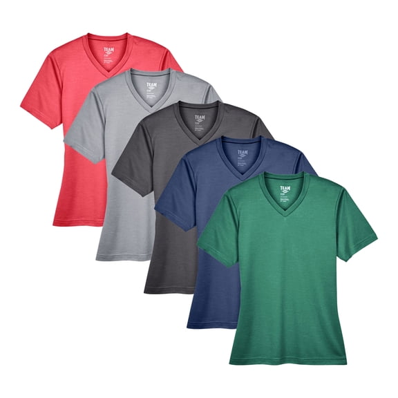 Women's Sonic Heather Performance T-Shirt, 100% Polyester Sonic Heather Interlock Bulk Tees, Short Sleeve Crewneck Multi Pack Tee, Assorted Solid T-Shirts (Dark+Bright Color 5 Pack, 2XL)