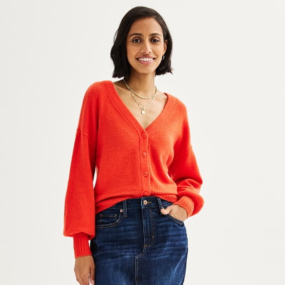 Women's Sonoma Goods For Life® Button Front Cardigan Color: Orange Hibiscus Size: X LARGE