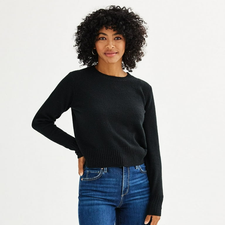Women s Sonoma Goods For Life Crewneck Sweater Color Pitch Black Size SMALL Walmart