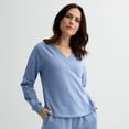 thumbnail image 1 of Women's Sonoma Goods For Life® French Terry V-Neck Sweatshirt Color: Blue Size: SMALL, 1 of 4