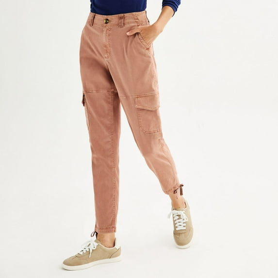 Women's Sonoma Goods For Life® High Waisted Twill Cargo Pants Color: Cinnamon Mauve Size: MEDIUM