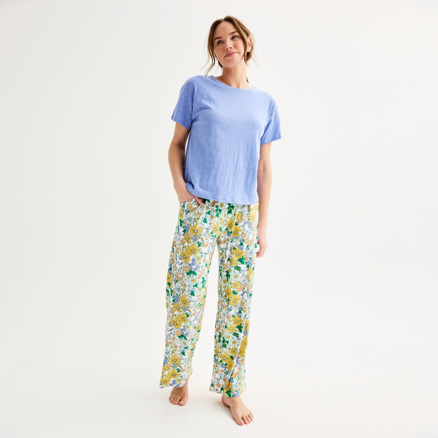 Women s Sonoma Goods For Life Pajama Top Pajama Pants Set Color Yellow Floral Size XXL LONG