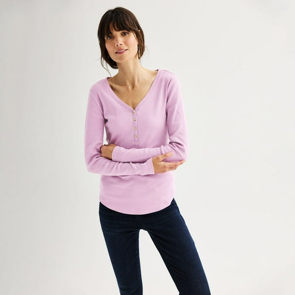 Women's Sonoma Goods For Life® Rib Long Sleeve Henley Color: Botanical Lilac Size: MEDIUM