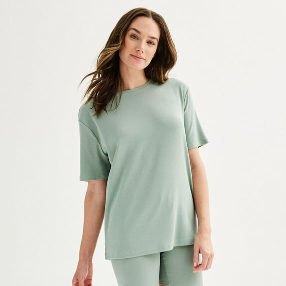Women's Sonoma Goods For Life® Ribbed Pajama Tee Color: Iceberg Green Size: MEDIUM